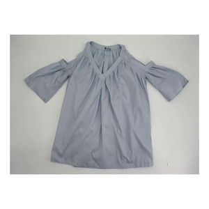 Rebecca Minkoff Light Blue Cotton Pleated Cold Shoulder Blouse Size XS
